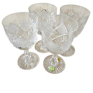 4 Kusak Cut Glass Liquor Cocktail Glasses 4.75" 4oz vtg signed daisy fan Bohemia